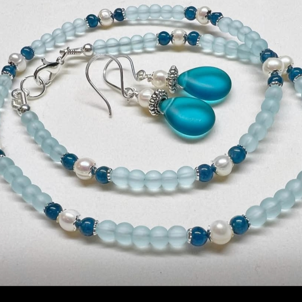 💎 Blue and White Oceanic Necklace and Earring Set